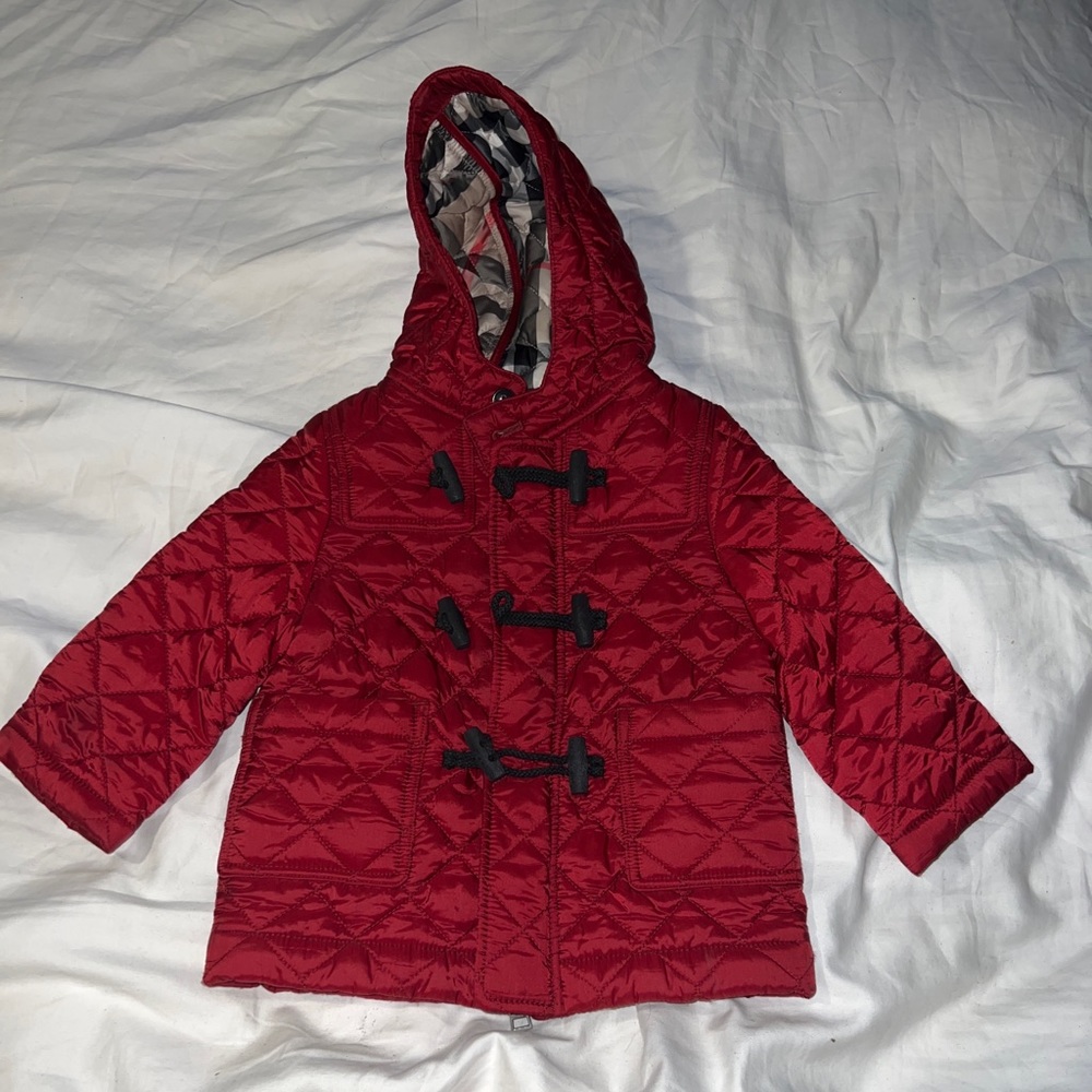 Burberry Baby Quilted Toggle Coat Hooded Red 9m $395.